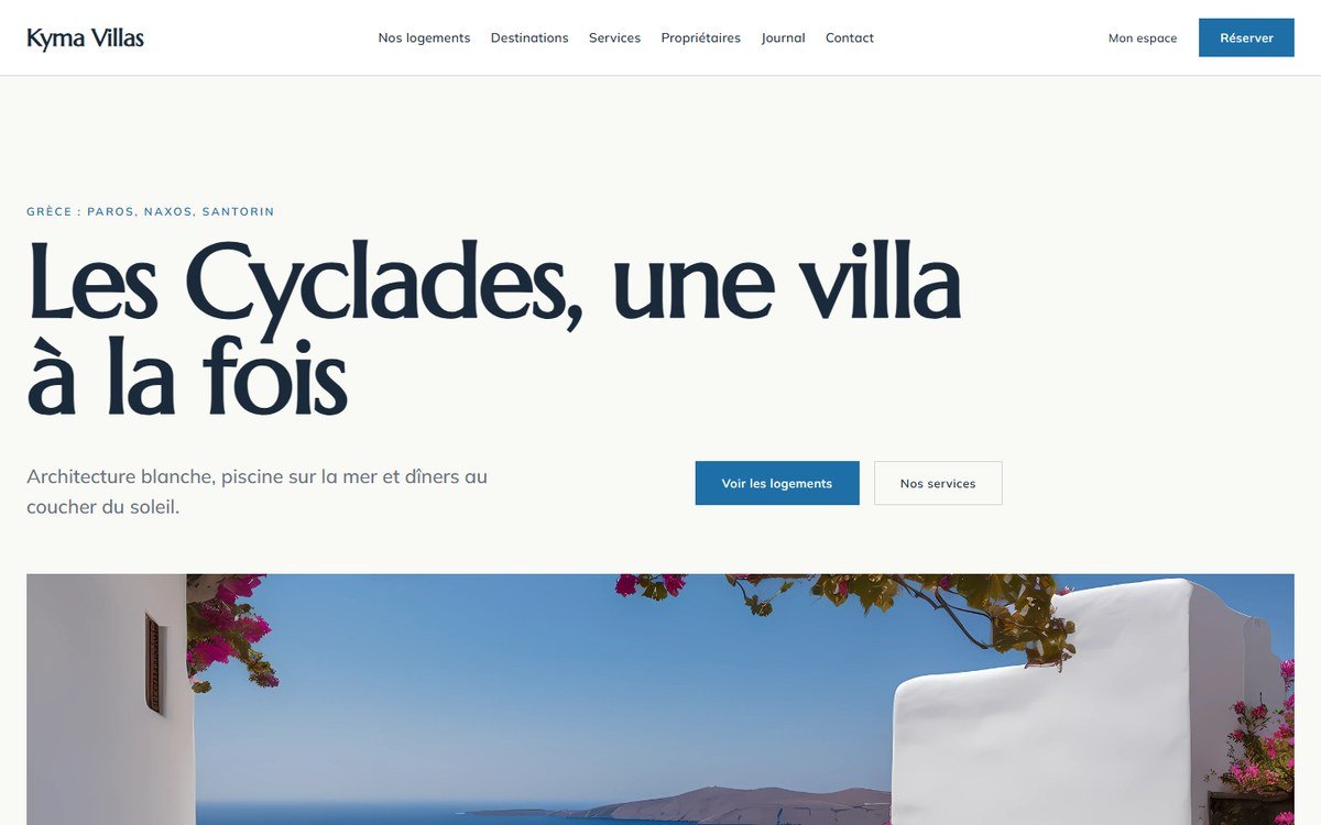 Modèle de site Cyclades, location de maisons en Grèce, réalisé avec GDA Kraft Booking
