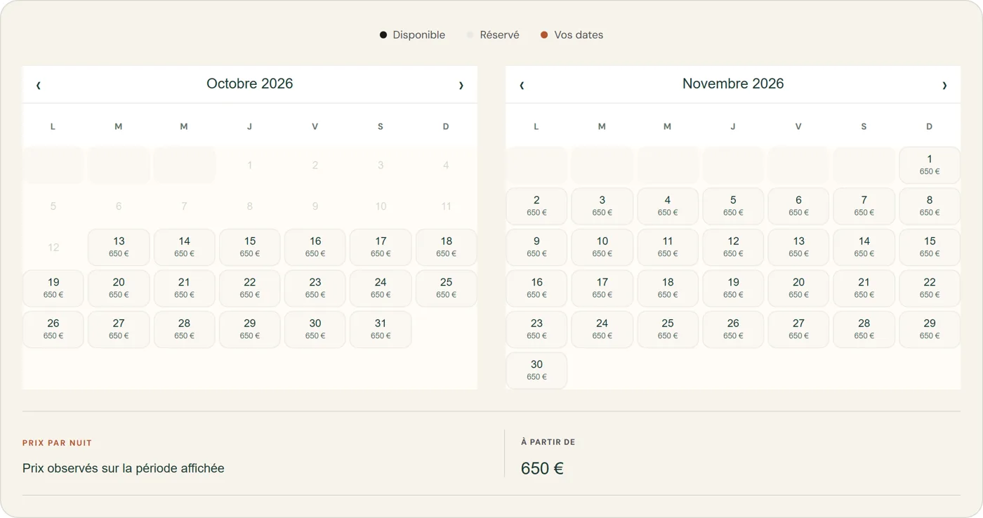 Calendrier de réservation GDA Kraft Booking sur un site WordPress